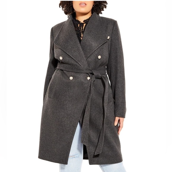 City Chic Sassy Military Coat plus size charcoal XXL/24 new - Picture 1 of 12